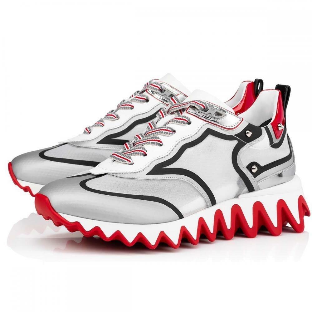 Christian Louboutin Sharkina Flat Silver Black Red Platform Low Top Sneaker 36.5